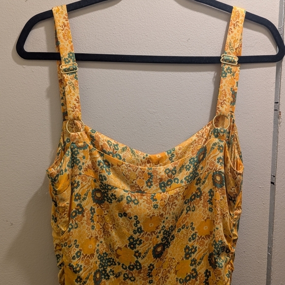 Urban Outfitters Claira Ruched Bodycon Square Neck Mini Dress Yellow & Orange- L - Picture 8 of 16